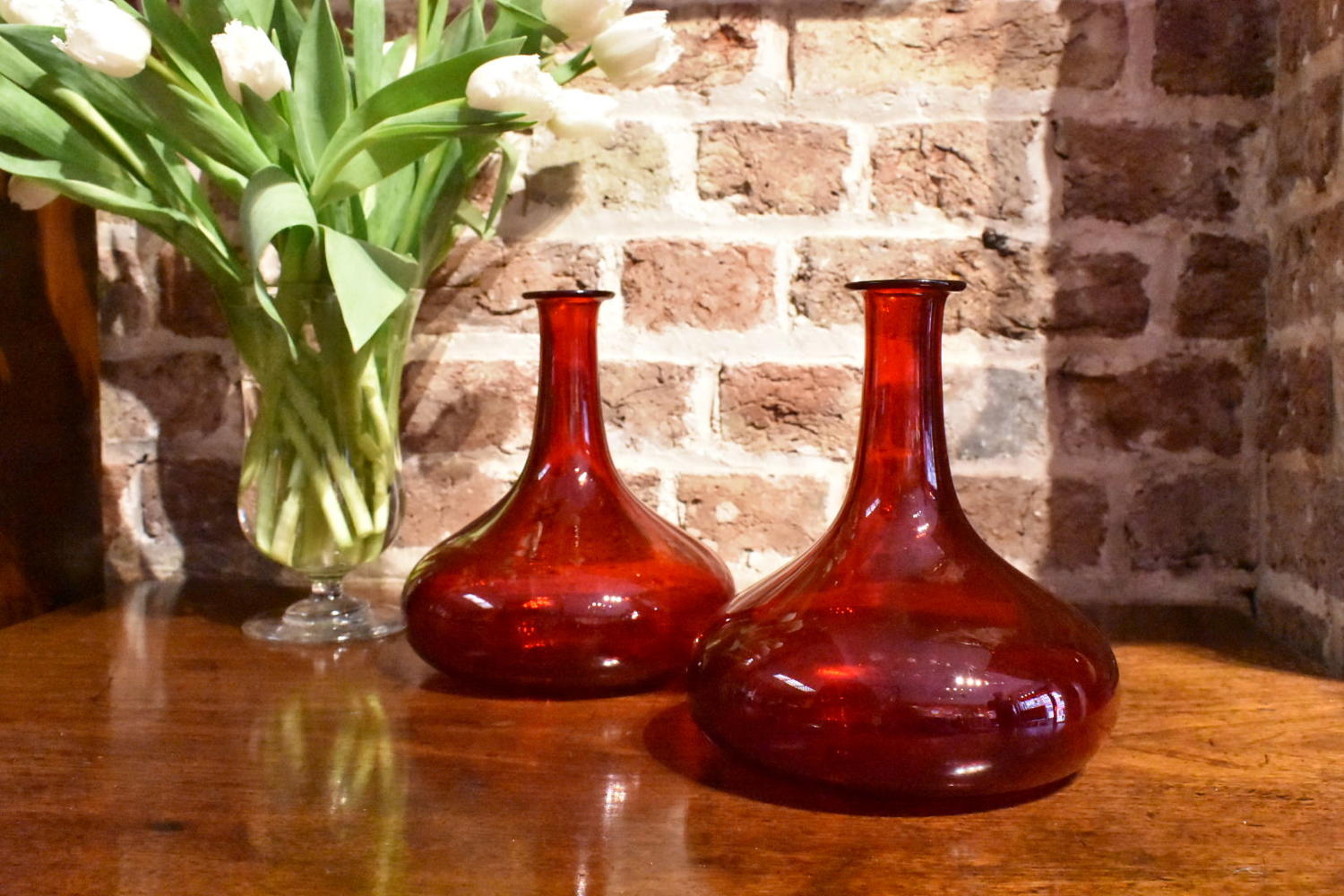 Rare pair of 19th century red glass ship's decanters