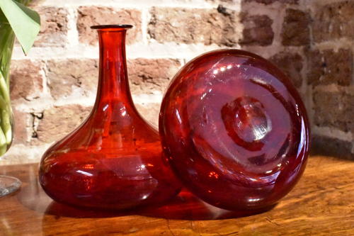 Rare pair of 19th century red glass ship's decanters