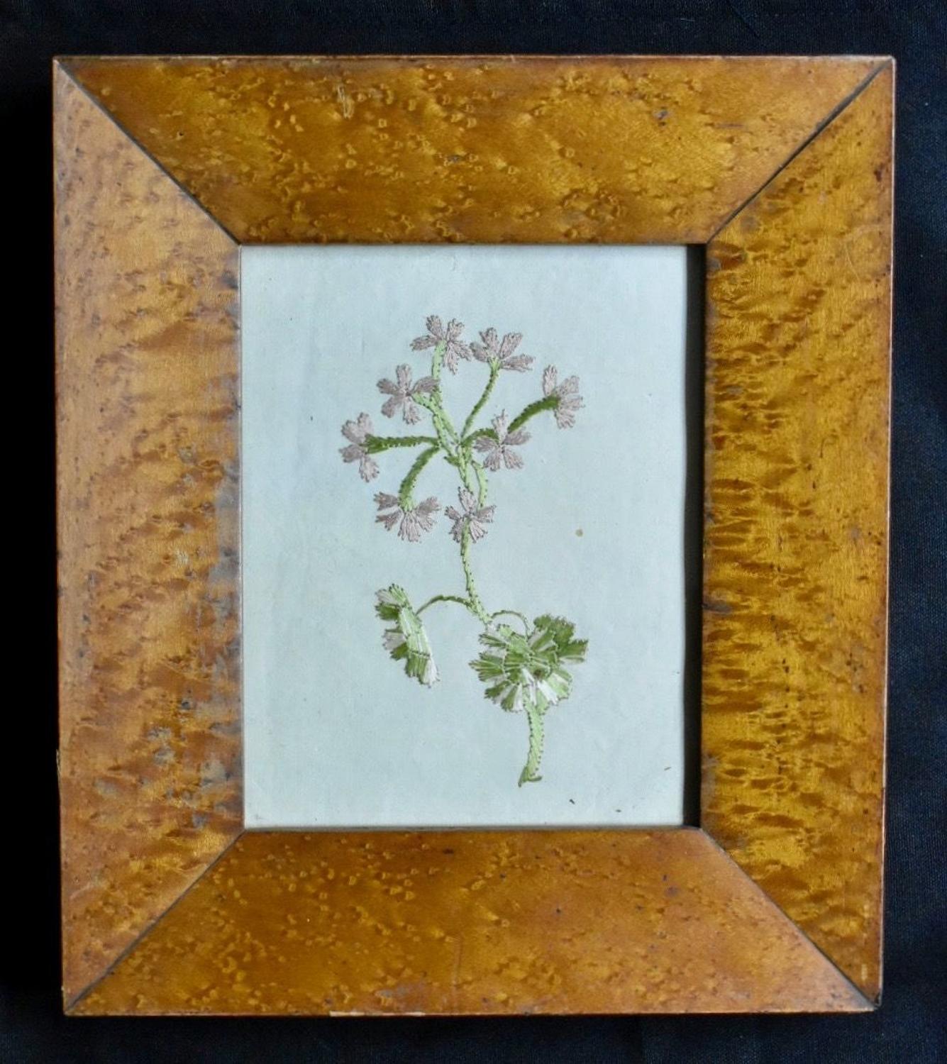 18th c. framed embroidered flower