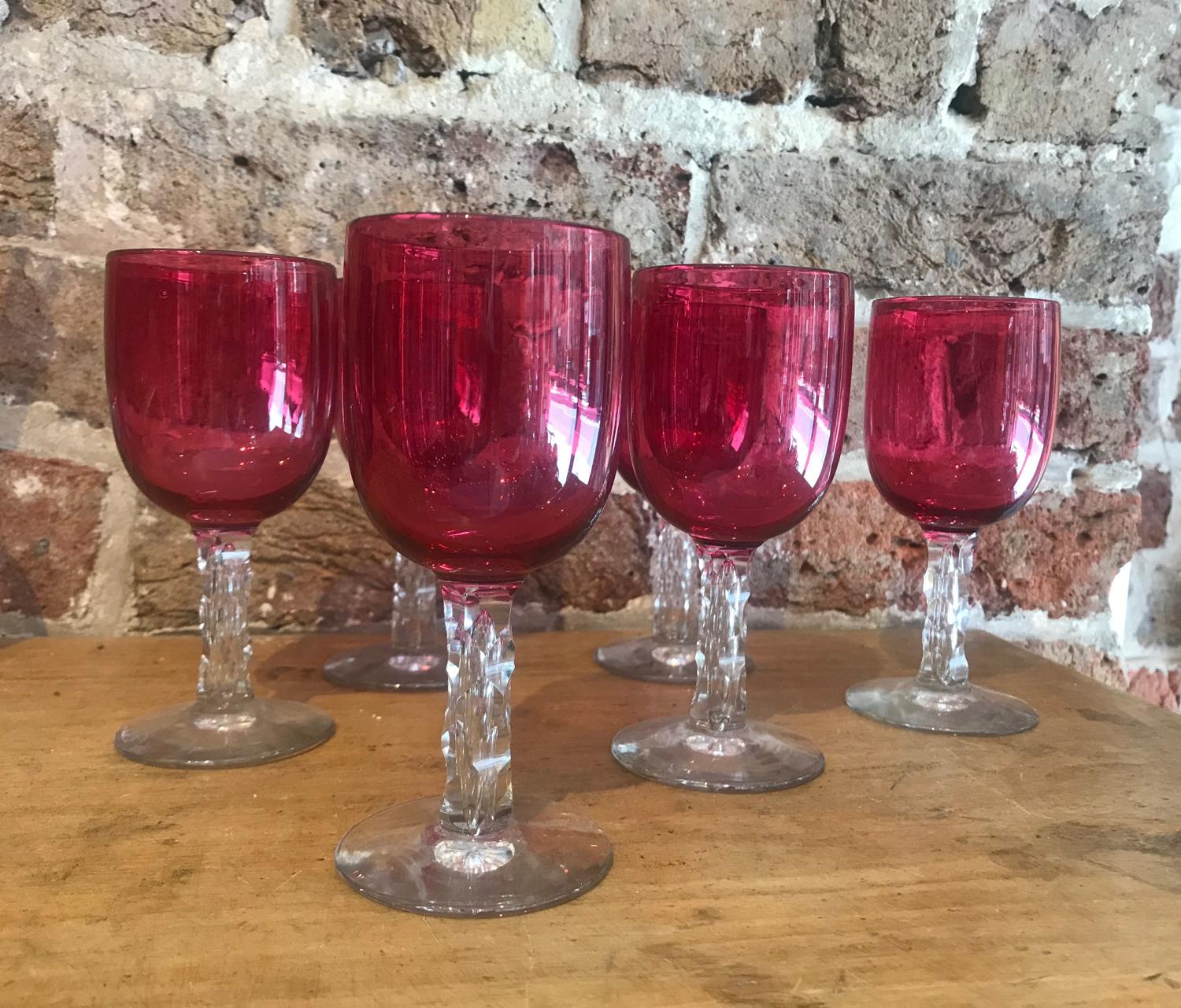 Set of Six 19th c. Cranberry Glasses