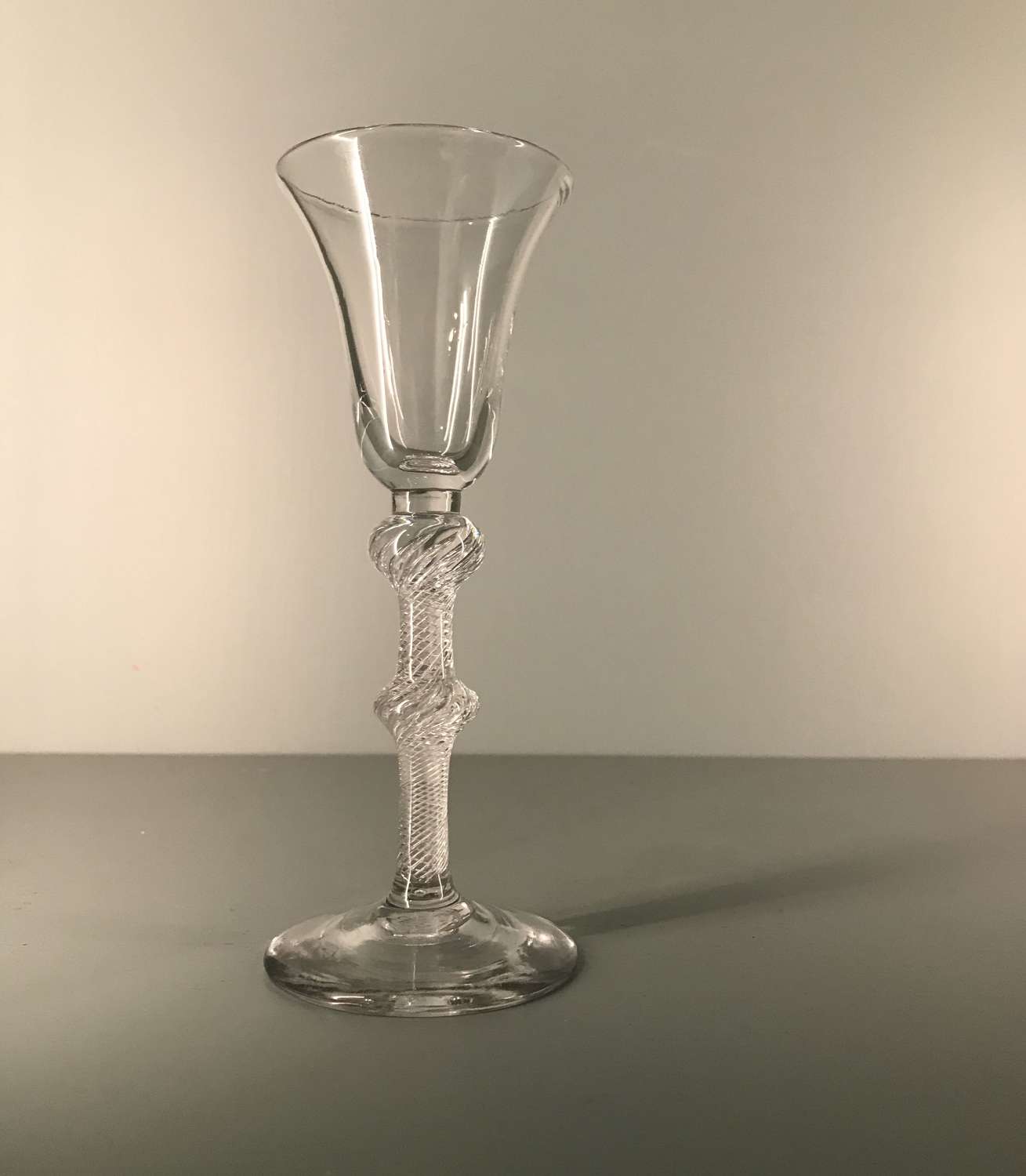 Mid 18th c. double knopped airtwist wine glass