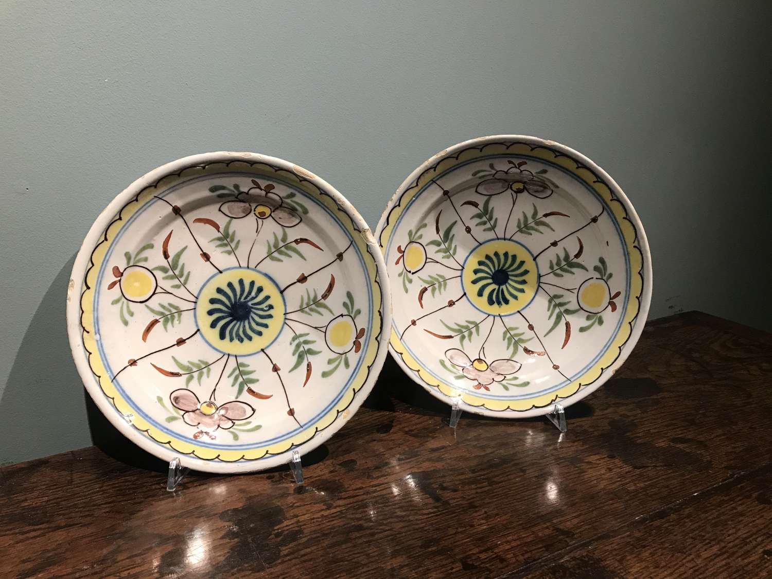 Pair of 18th c. Dutch Delft polychrome dishes