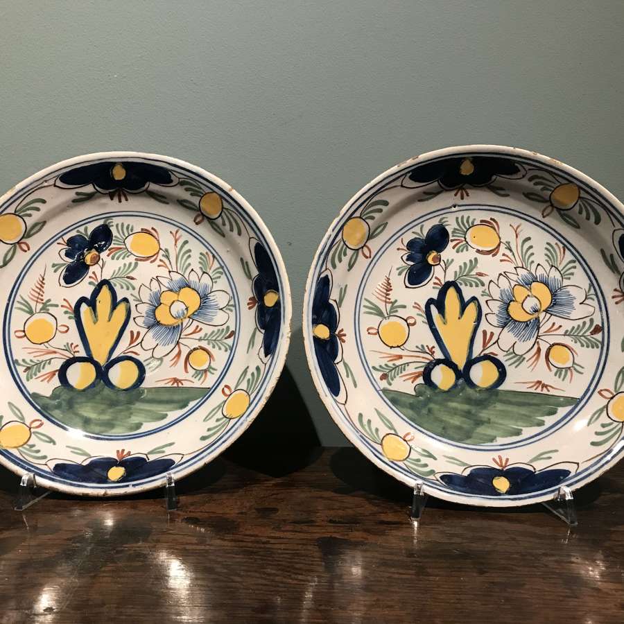 Pair of mid 18th c. Dutch Delft polychrome dishes