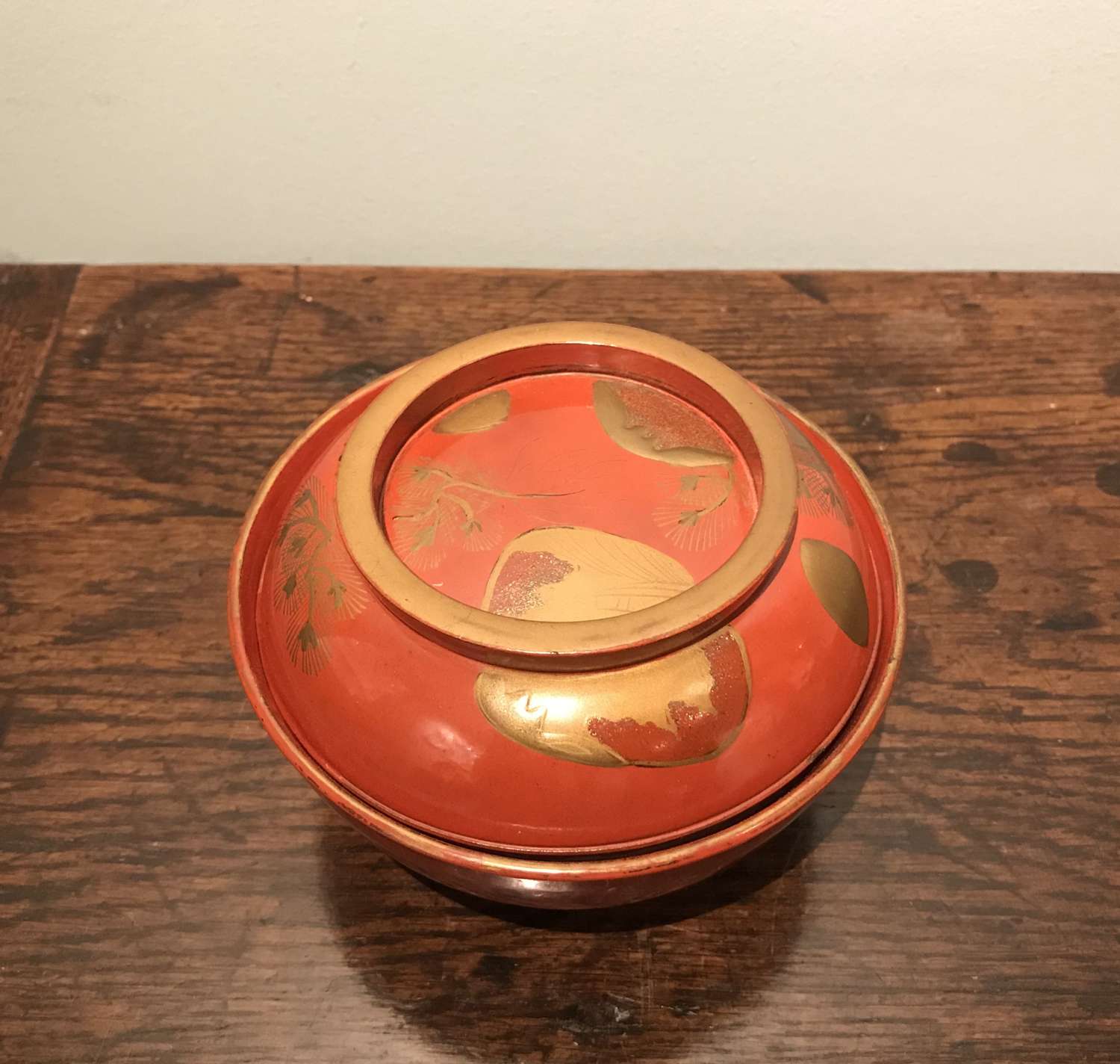 Meiji period red lacquer chawan with clam motif