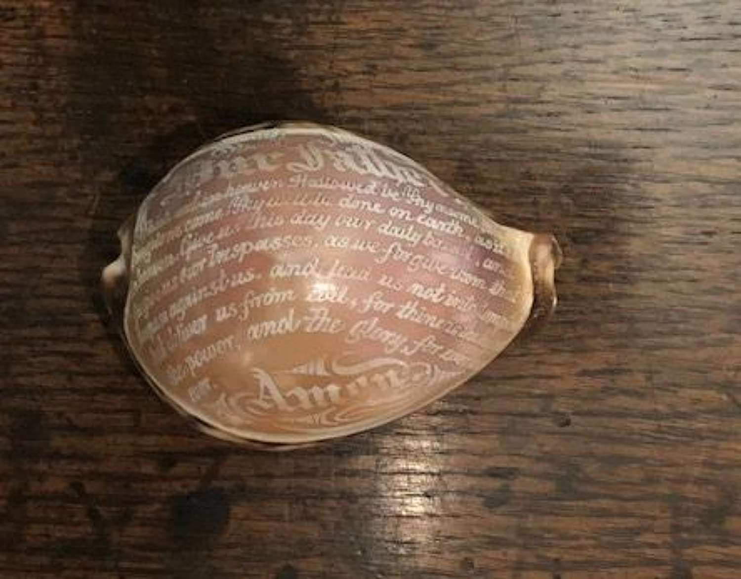 19th century 'scrimshaw' conch shell - 'Lord's Prayer'