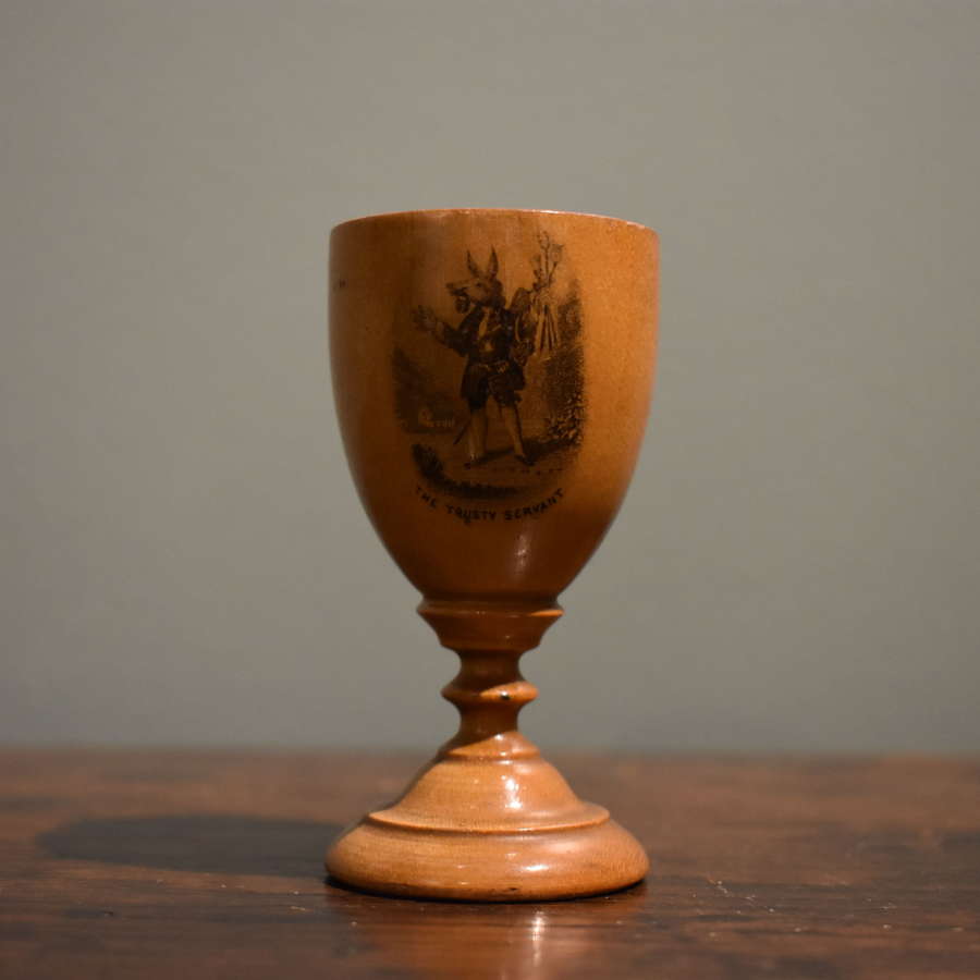 19th c. Mauchline ware Egg Cup depicting 'The Trusty Servant'
