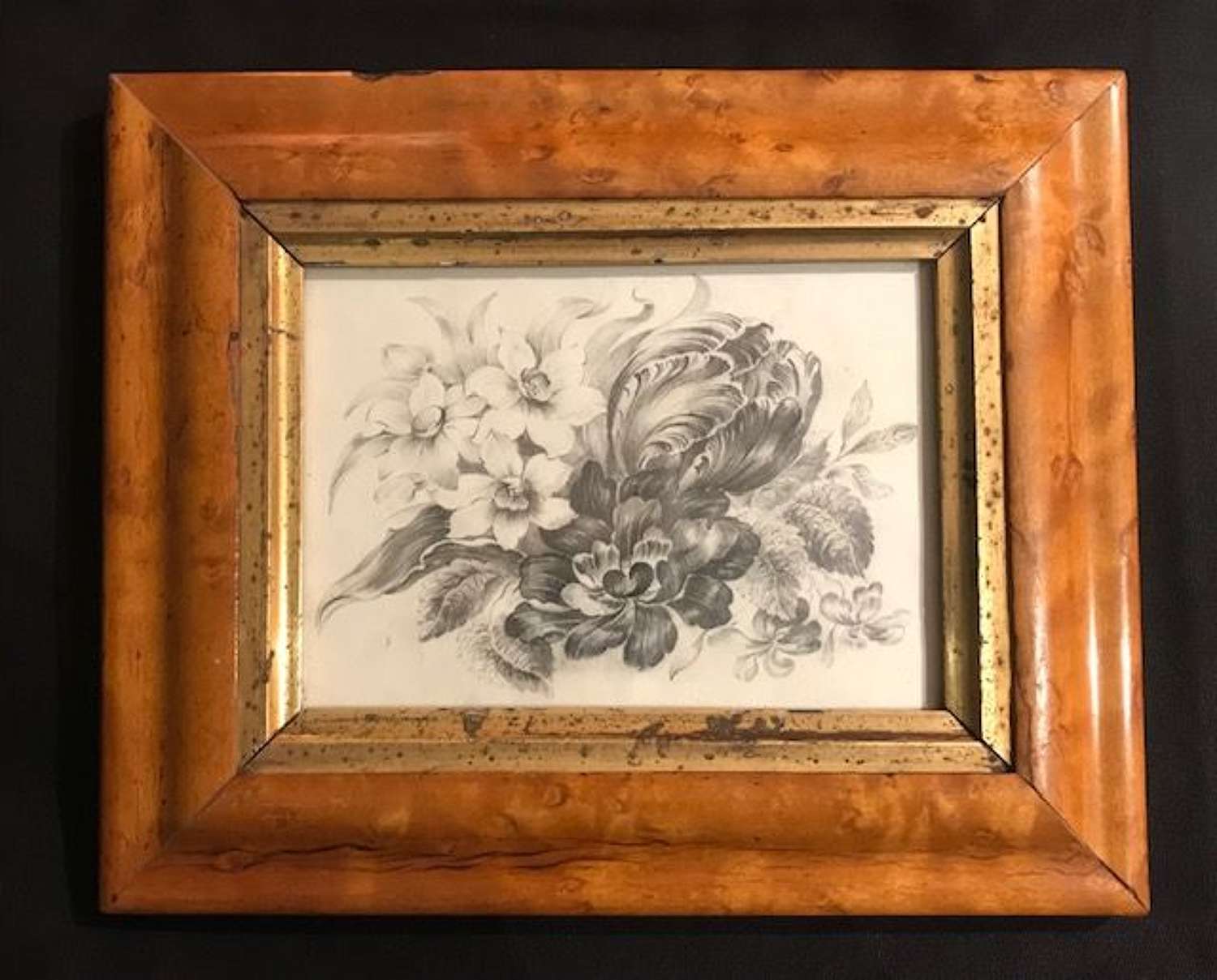 19th c. Monochrome floral pencil drawing