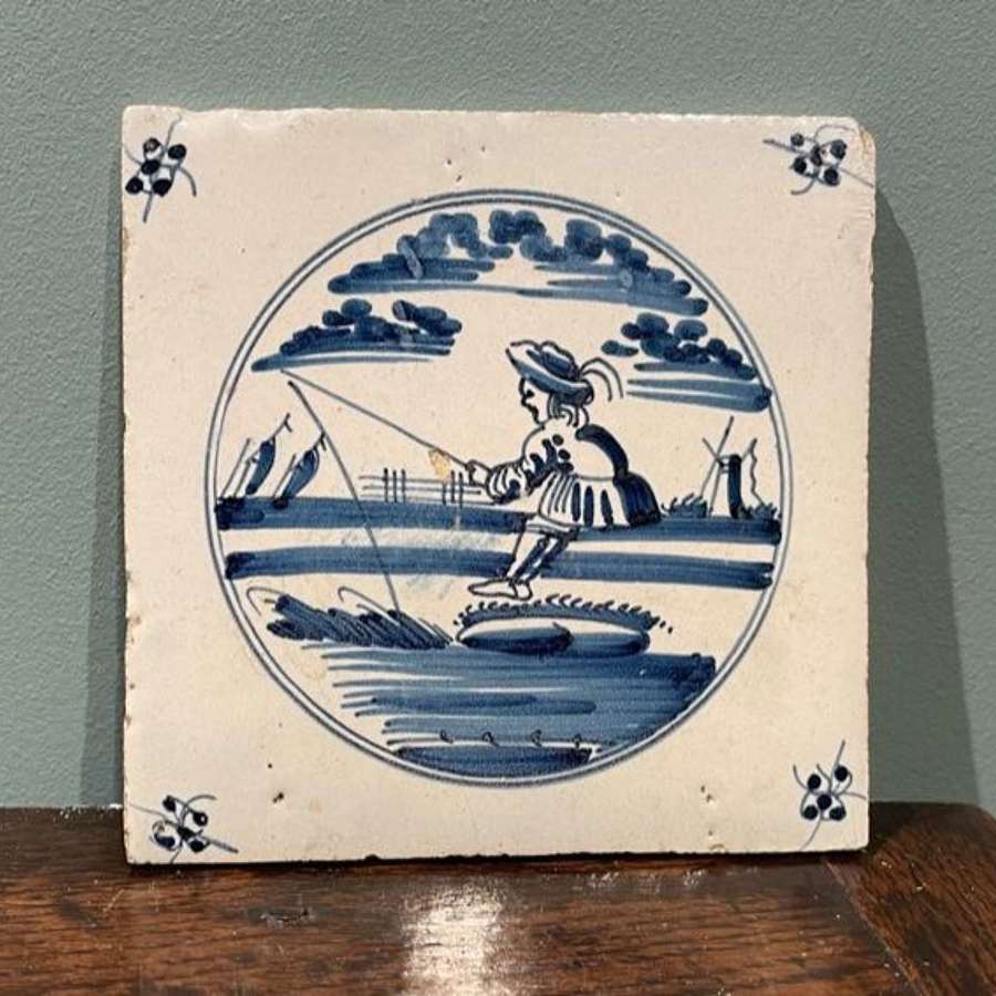 18th c. Dutch Delft tile - Fisherman