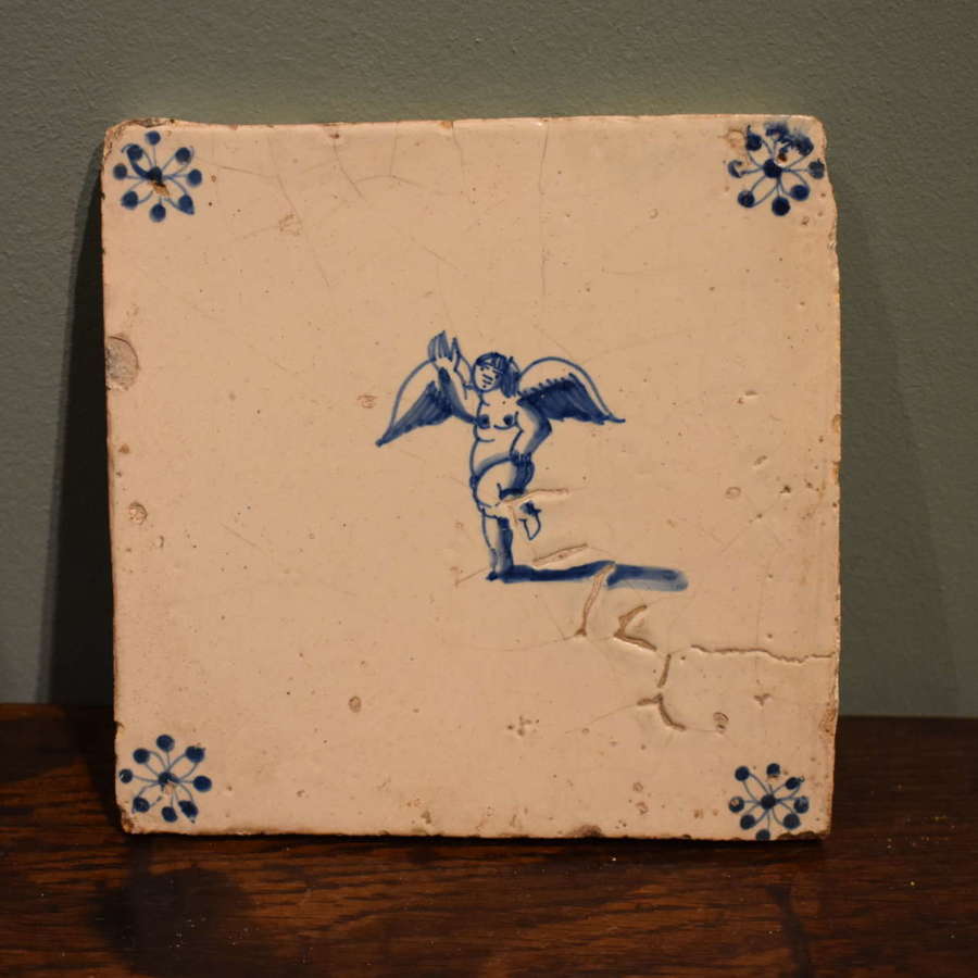 17th c. Dutch Delft blue and white tile - Angel