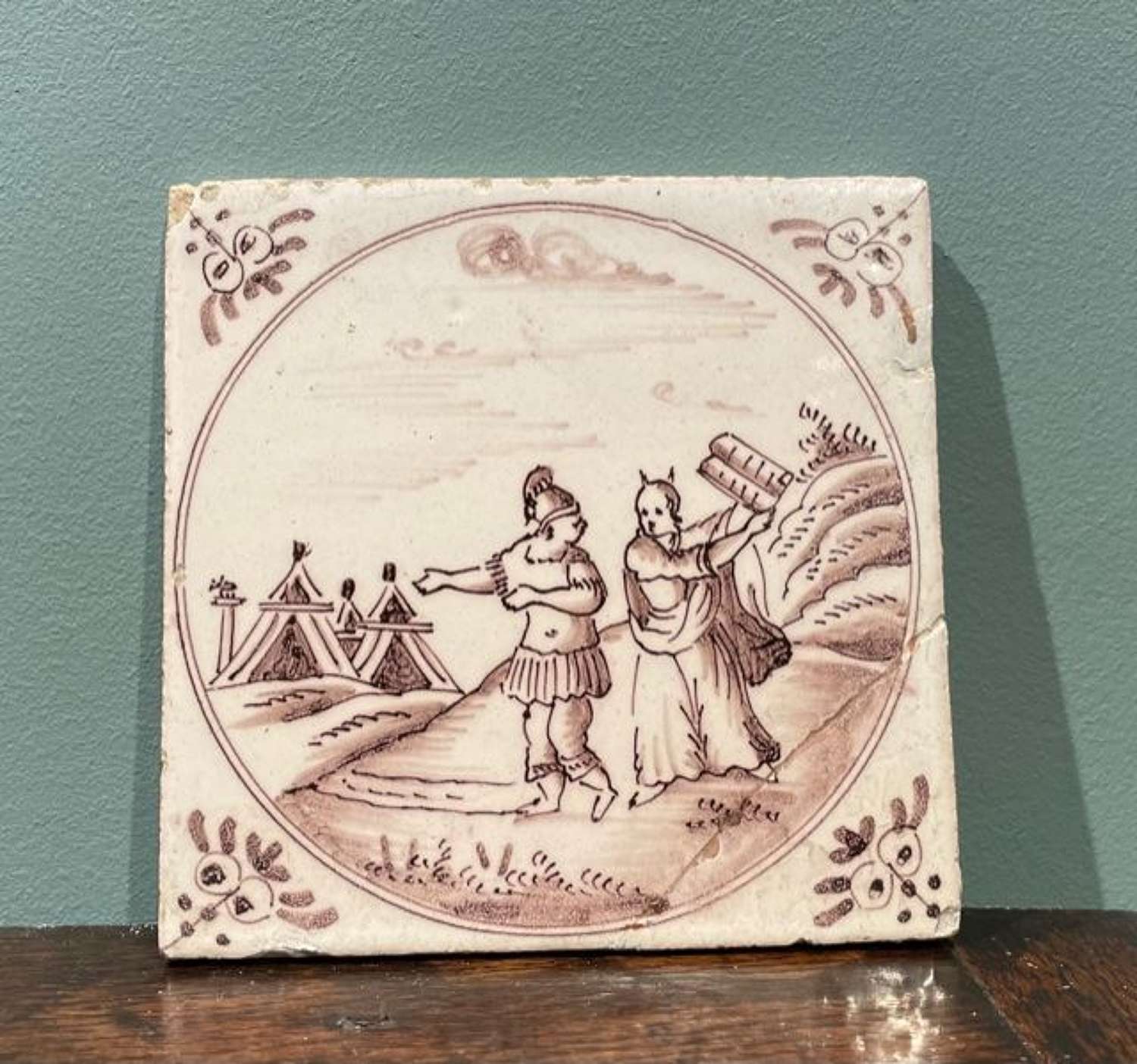 Mid 18th c. Dutch Delft manganese tile - 'Moses'